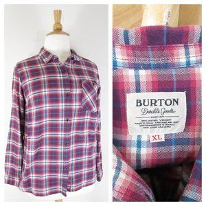 Burton Red Navy Plaid Flannel Button Down Shirt XL